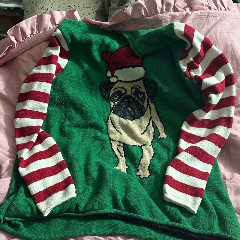 Ugly Christmas Sweater - Green and Red Pug Design